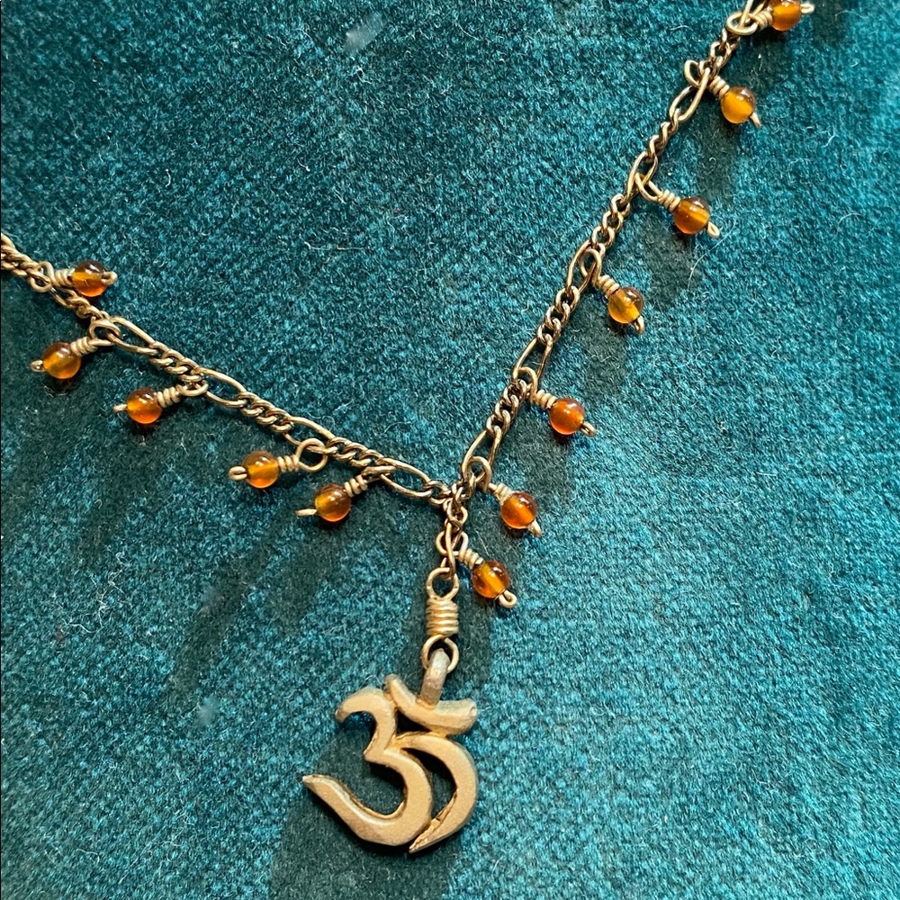Silver Ohm Pendant Necklace Orange Gemstone Beads